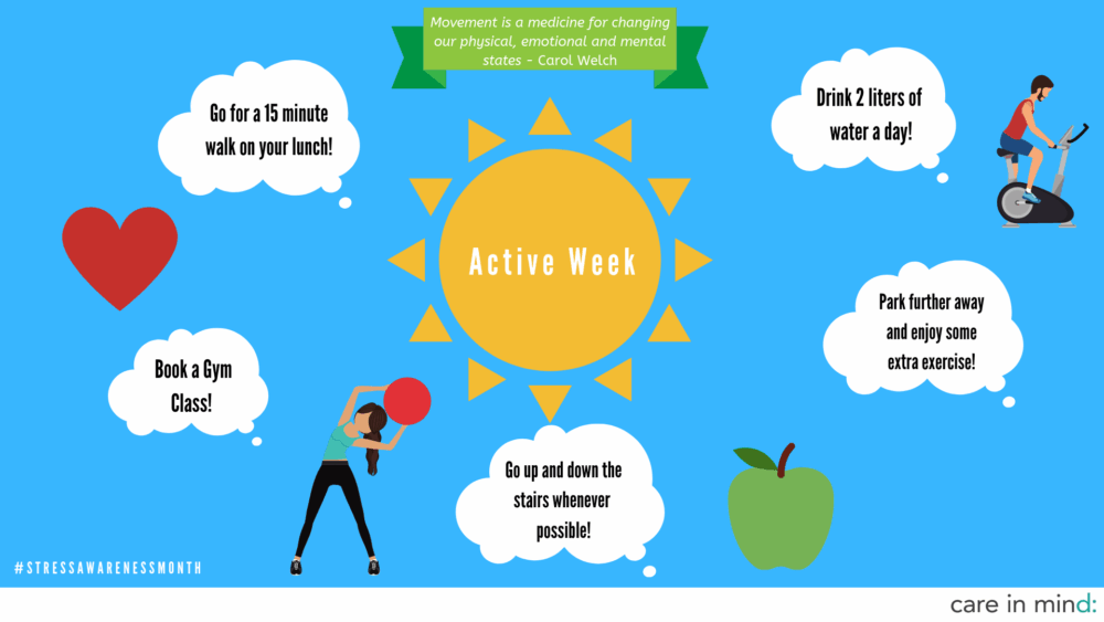 Care in Mind's Active Week poster, encourgaing staff to be more active during their work day