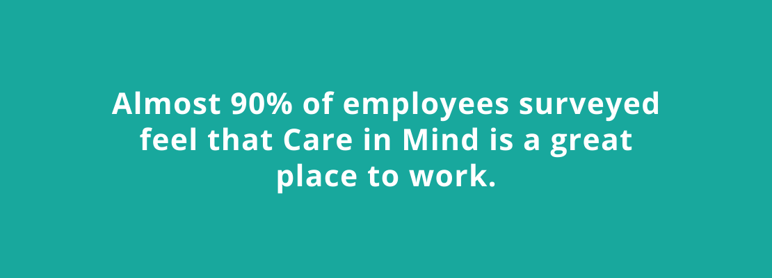 Investors in People statistic: Almost 90% of employees surveyed feel that Care in Mind is a great place to work.